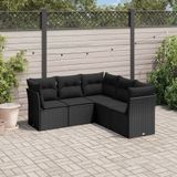 Maison Exclusive - Ensemble de jardin, composé de 5 pièces avec coussins, noir, en polyrotin