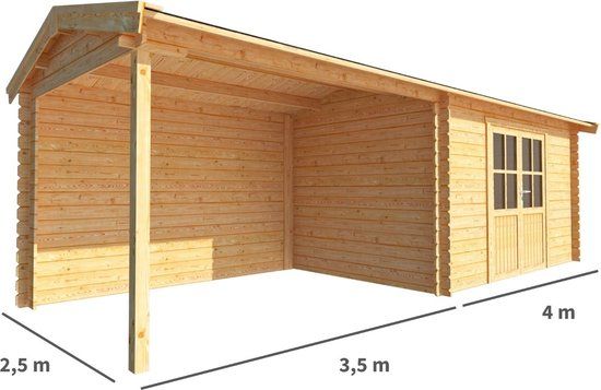 Merkloos Blokhut met overkapping Fenna 750 cm bij 250 cm diep Zadeldak bruin