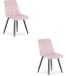 LEOBERT Set van 2 eetkamerstoelen SPLIT – Fluweel lichtroze – Zwarte metalen poten – Modern design