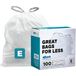 Plasticplace Custom Fit Prullenzakken simplehuman (x) Code E Compatibel (100 Count) Wit Trekkoord Vuilnisvoeringen 5.2 Gallon/20 Liter 18.6 \"x 20\"
