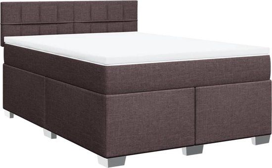 vidaXL Boxspring met matras stof donkerbruin 140x200 cm