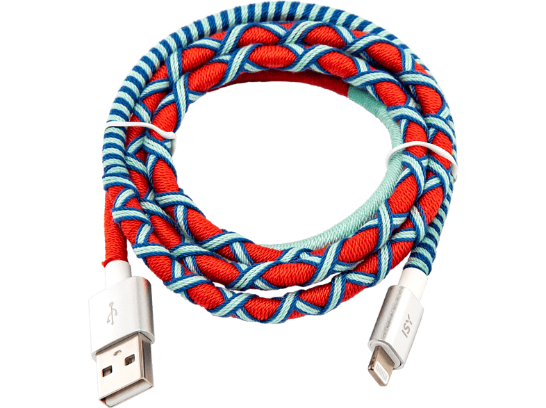 isy USB-kabel - Lightning - 1 m - rood/blauw