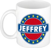 Bellatio Decorations Jeffrey voornaam koffiemok beker wit/blauw 300 ml