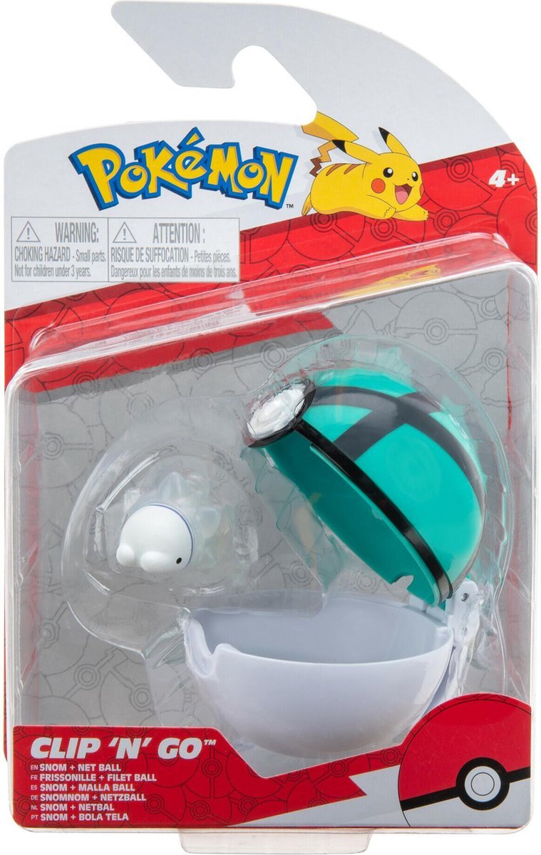 Pokémon Pokémon PKW2655 - Clip'n'Go Pokébal - Snomnom & Netbal, officiële Pokébal met gedetailleerd 5 cm figuur