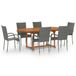 vidaXL 7-delige Tuinset Poly Rattan Grijs
