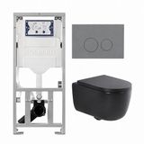 Geberit QeramiQ Dely Swirl Toiletset - Hangend - Inbouwreservoir - Zonder spoelrand - Diepspoel - PK - Dual flush - Keramiek - 36.3x51.7cm - Mat zwart