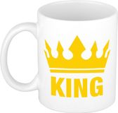 Bellatio Decorations Cadeau King mok/ beker wit met gele bedrukking 300 ml - Keramiek