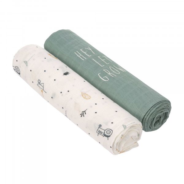 Lässig Hydrofiele Luier Swaddle Doek 120x120cm XL - 2 Stuks - Beige/Groen - Unisex
