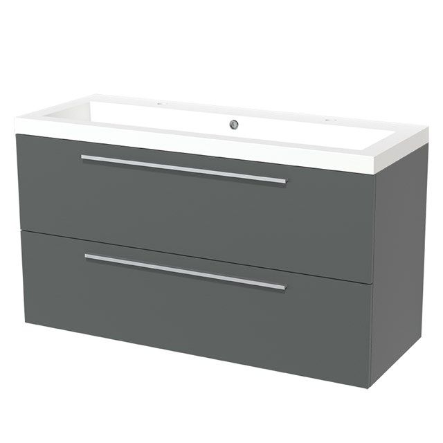 Maxaro Badkamermeubel 120cm Modulo Middengrijs 2 Lades Vlak Wastafel Mineraalmarmer