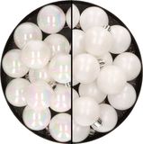 Decoris Kerstversiering 32x stuks kunststof kerstballen mix van parelmoer wit en wit 4 cm