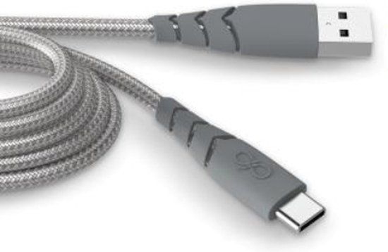 FORCE CASE Ultra-versterkte USB A/USB C-kabel 3m - 3A, Grijs