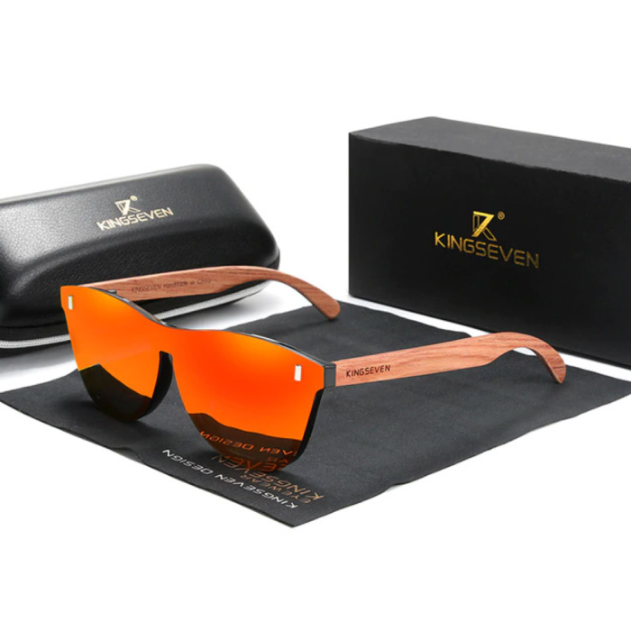 Kingseven Kingseven Luxe Zonnebril met Houten Montuur - UV400 en Polarisatie Filter voor Vrouwen - Oranje