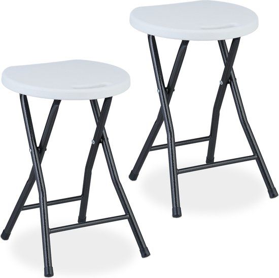 Merkloos Relaxdays Opvouwbare Kruk - Set van 2 - Wit - 46 cm Zithoogte