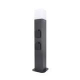 UNITEC Tuinzuil van aluminium, met 2 geaarde stopcontacten en lamp, E27, IP44, voor verlichting van buiten, stroomverdeling in de tuin, 50 x 12 x 12 cm, antraciet