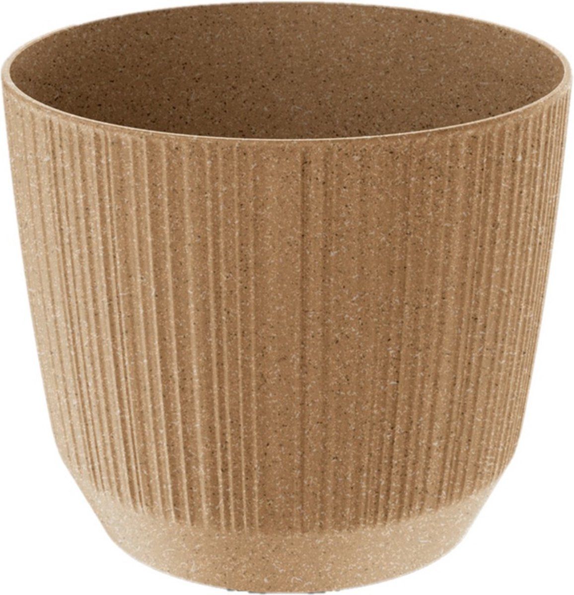 Prosperplast Moderne carf-stripe plantenpot/bloempot kunststof dia 19.5 cm/hoogte 17 cm eco/aarde beige voor binnen/buiten