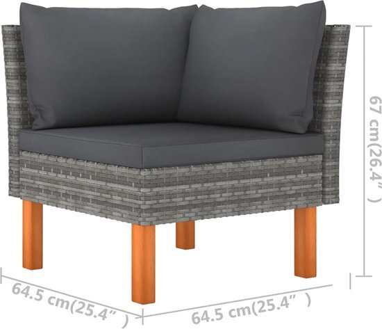 vidaXL 5-delige loungeset met kussens poly rattan grijs