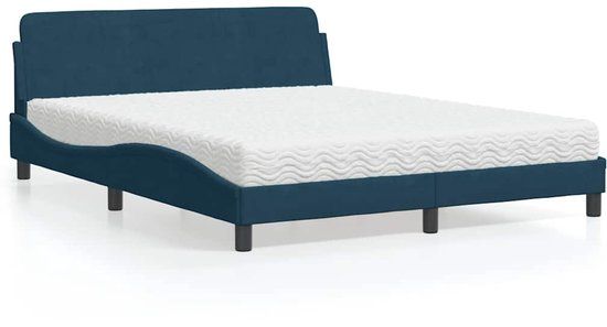 vidaXL Bed met matras "Dover" fluweel blauw 160x200 cm