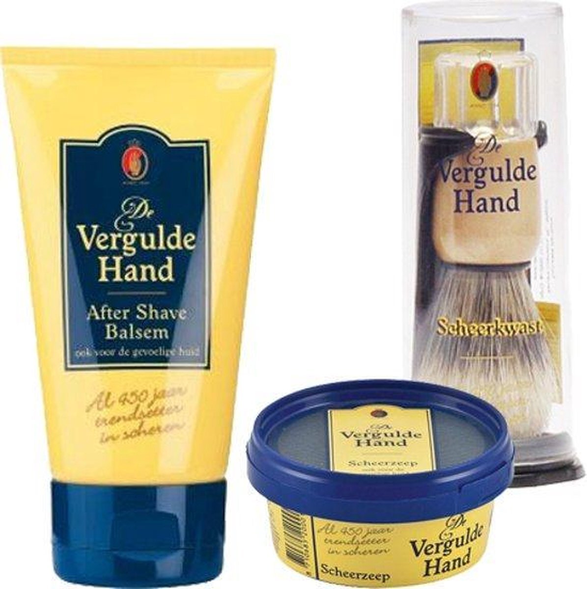 Vergulde Hand Verguld Hand Pakket - After Shave Balsem & Scheerzeep & Originele Scheerkwast
