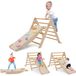 Tour d'escalade triangle - Jeu d'escalade en bois 4-en-1 - Toboggan, échelle et arche d'escalade - Jouet Montessori pliable