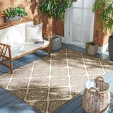 Safavieh Medaillon voor binnen/buiten, geweven rechthoekig tapijt, strandhuis collectie, BHS132, in crème/beige, 91 x 152 cm
