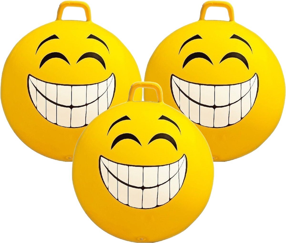 Summertime 3x stuks gele skippybal smiley voor kinderen 65 cm - buiten speelgoed