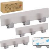 RICOO Haaklijst met 3 haken, handdoekhaken zonder boren, 3 stuks, zelfklevende kledinghaken, MH020-3, badkamerhaken, 12 cm, kleefhaken, wandhaken, haken om te lijmen, roestvrij staal, zilver