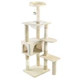 VOUNOT Krabpaal met ruimtecapsule en krabpaal, klimboom voor katten, activiteitencentrum, met grot en platforms, hoogte 138 cm, beige