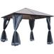 Pavillon gris foncé avec toit en polycarbonate, rideaux avec moustiquaire, structure en aluminium, 3 x 3 m