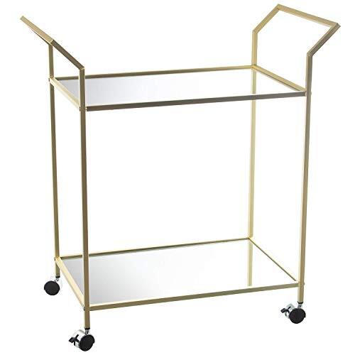 DRW kelnerwagen met 2 etages Matal en spiegel in mat goud, 71 x 37 x 78,5 cm, metaal