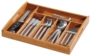 KESPER FSC® Bamboe Bestekbak Dienblad met Handvatten | Besteklade Dienblad 6 Vaks | Bestek Opbergbak Organizer | Afm. 38 x 32 x 4 cm | Kleur: Bamboe Hout