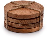 Merkloos Ronde Acaciahouten Onderzetters - Set van 4 - 10,16 cm