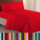 Elegant Comfort Luxe 1500 premium hotelkwaliteit microvezel drielijn geborduurd zachtste 4-delige lakenset, kreuk- en vervagingsbestendig, Queen, rood