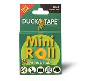Duck Tape Mini-roller, gaffer- en buisplakband, zwart, zeer sterk, waterdicht, textielreparatieband, 25 mm x 10 m