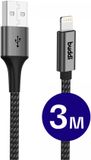 Buddi Flex | USB-A naar Lightning Kabel 12W Fast Charge | 480Mbps Dataoverdracht | Gevlochten Nylon | 3M | 3 Meter | Zwart