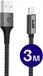 Buddi Flex | USB-A naar Lightning Kabel 12W Fast Charge | 480Mbps Dataoverdracht | Gevlochten Nylon | 3M | 3 Meter | Zwart
