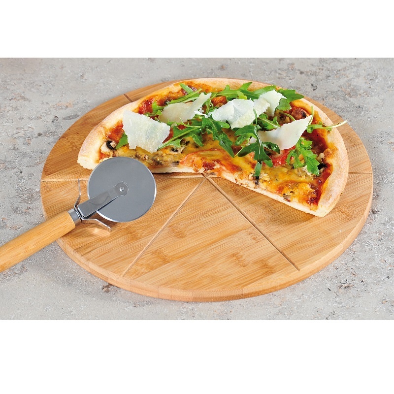 KESPER FSCÂ® Bamboe Pizzaplaat met GRATIS Pizzasnijder Pizza Snijden Pizzaplank Pizzabord Pizza Snijplank 32 x 32 x 15,5 Cm