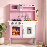 VEVOR Kinderkeuken van hout, kinderspeelgoedset met realistische lichten en geluiden, eten en potten, magnetron en oven met knoppen, rollenspel, voor kinderen van 3 tot 8 jaar, roze