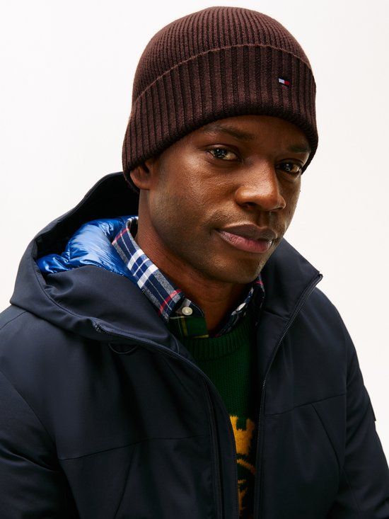 Tommy Hilfiger Flag Beanie - Katoen - One Size - Bruin