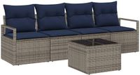 vidaXL Bankstel 5-delig 4 zitplaatsen Grijs en Blauw polyrattan