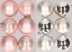 Merkloos / Sans marque Kaemingk B.V. 12x stuks kunststof kerstballen mix van lichtroze en zilver 8 cm