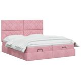 vidaXL Ottoman Bed met Matras en Hoofdeinde - Roze Fluweel