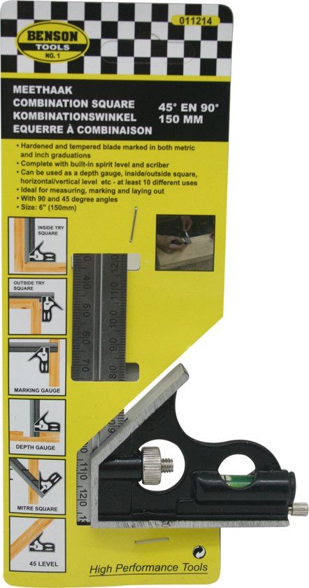 Benson Meethaak - Winkelhaak - Combihaak - 150 mm - 45 en 90 Graden - 8719274344087