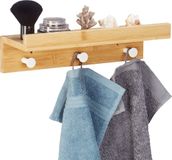 Relaxdays Wandplank met Haken - Bamboe - 10 x 36 x 12 cm - Handdoekhaken - Wandkapstok met Plank