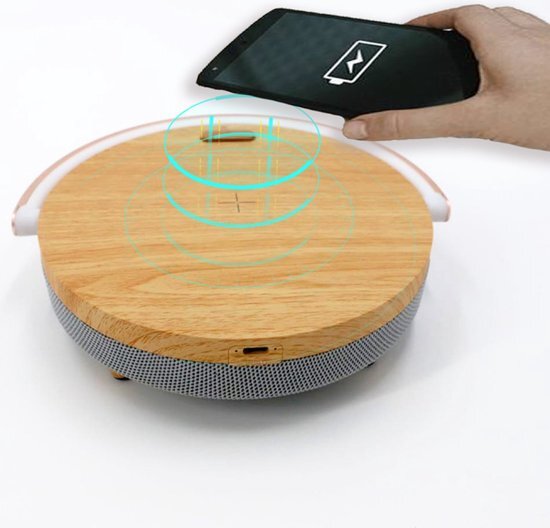 My Smart Home Hub 3 in 1 Bluetooth Luidspreker - 7.5W Wireless Qi Fast Charger Draadloze Oplader - Muziek Box met LED Bureau Lamp - Bruin