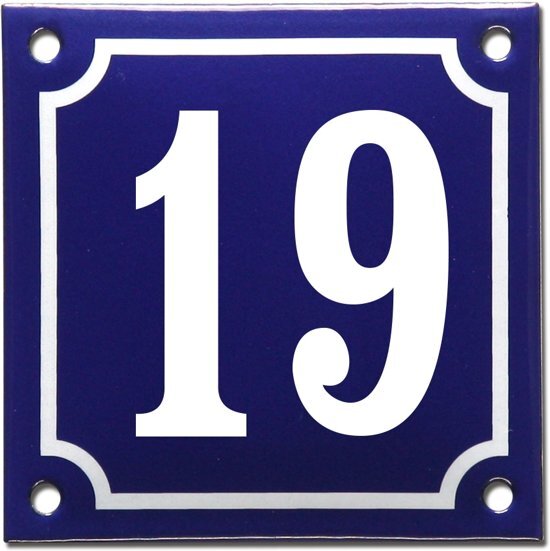 EmailleDesignÂ® Emaille huisnummer blauw/wit nr. 19