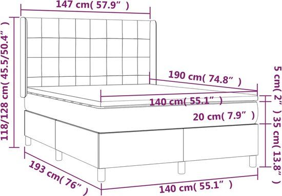 vidaXL Boxspring met matras stof taupe 140x190 cm