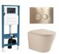 QeramiQ Dely Toiletset - réservoir encastré Qeramiq Flush - abattant 35mm - plaque de commande en métal laiton brossé - boutons ronds - beige