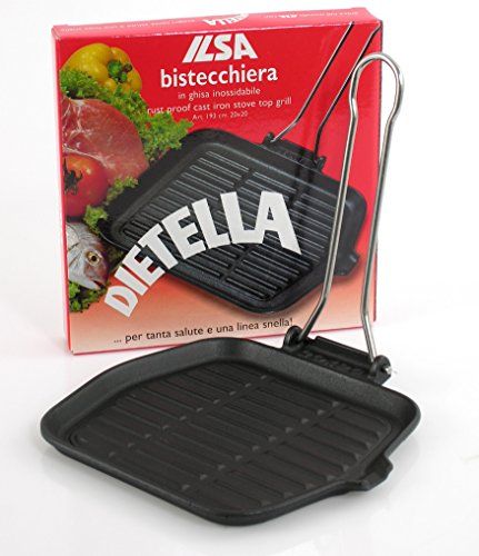 Ilsa Monodietella grillpan - gietijzer - aluminium - zwart - 20 x 20 cm