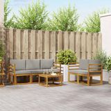 vidaXL Acacia Hout Bank Loungeset 5 Zitplaatsen Naturel en Lichtgrijs