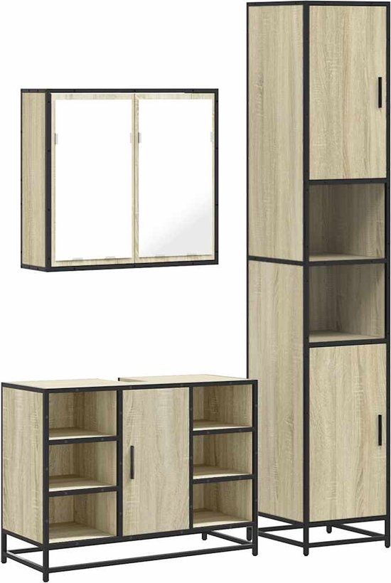 vidaXL 3-delige Badkamermeubelset bewerkt hout sonoma eikenkleurig